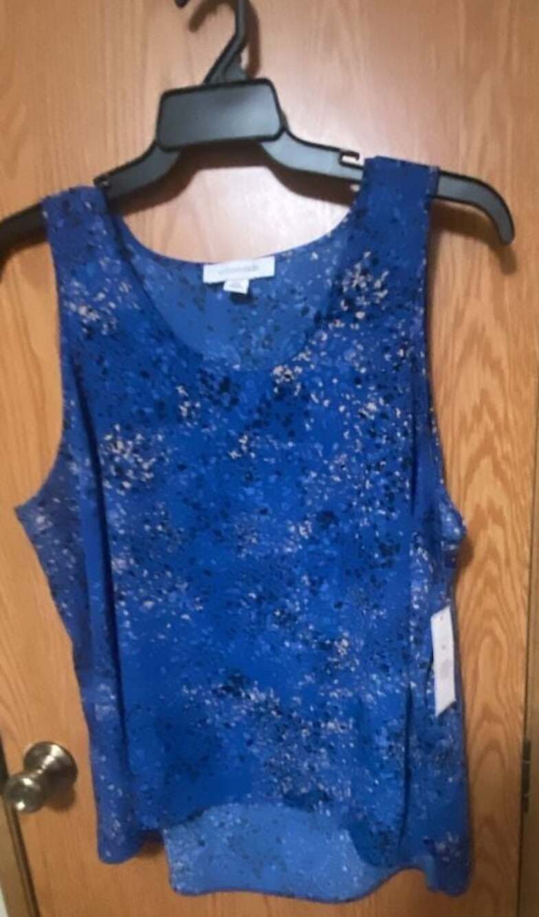 Madison Grey Blue Abstract Print Sleeveless High-Low Blouse